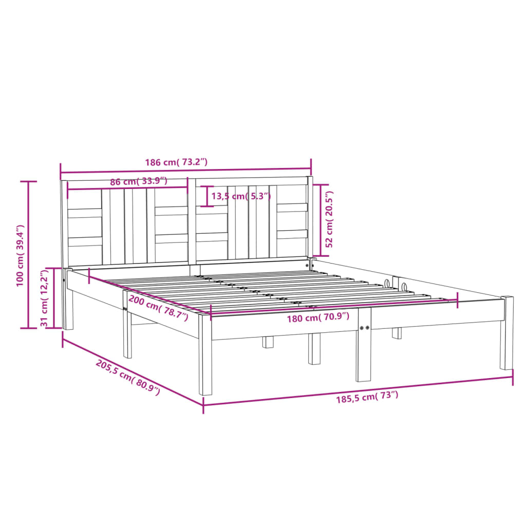 vidaXL Giroletto Bianco in Legno Massello 180x200 cm Super King