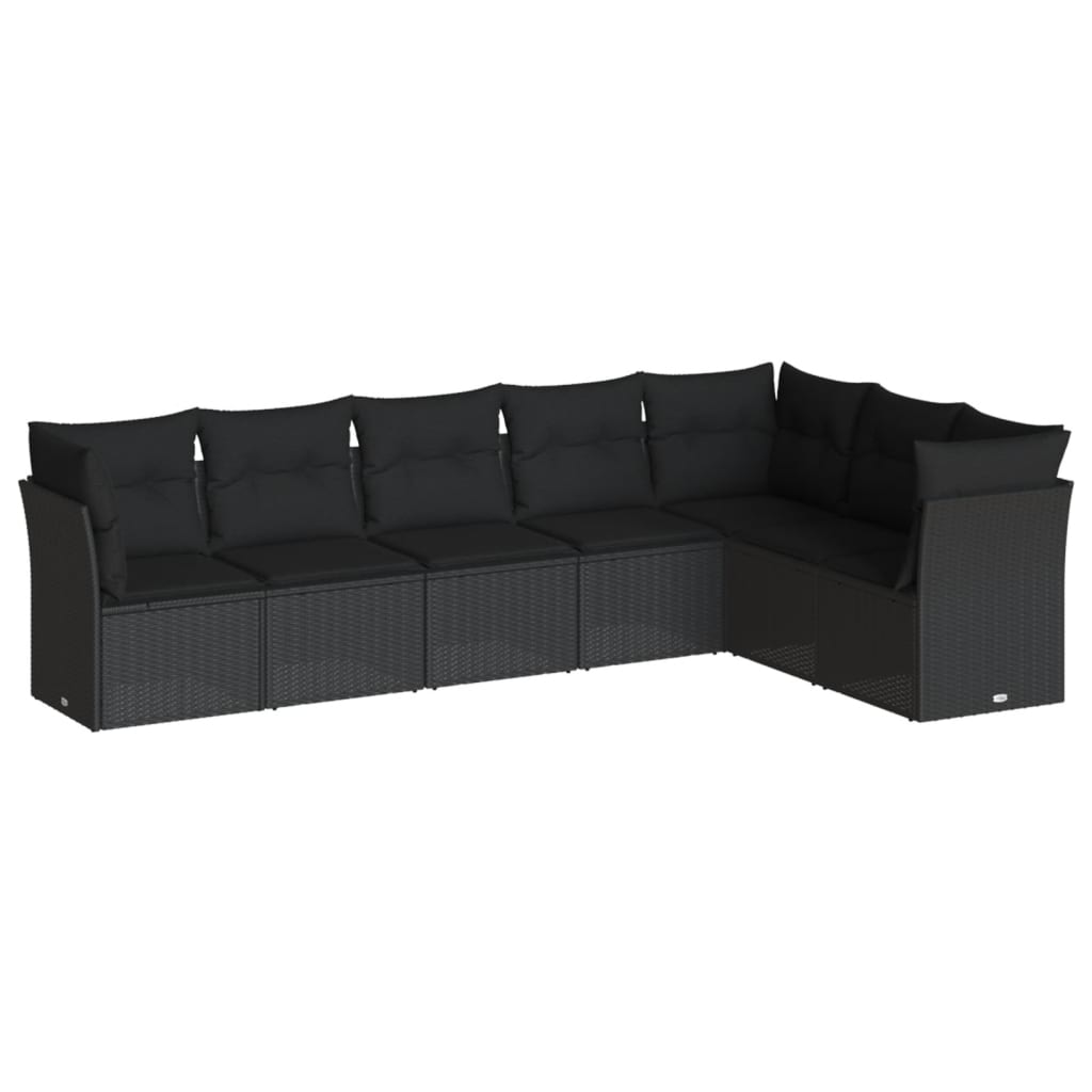 vidaXL Set Divani da Giardino con Cuscini 7pz Nero Polyrattan