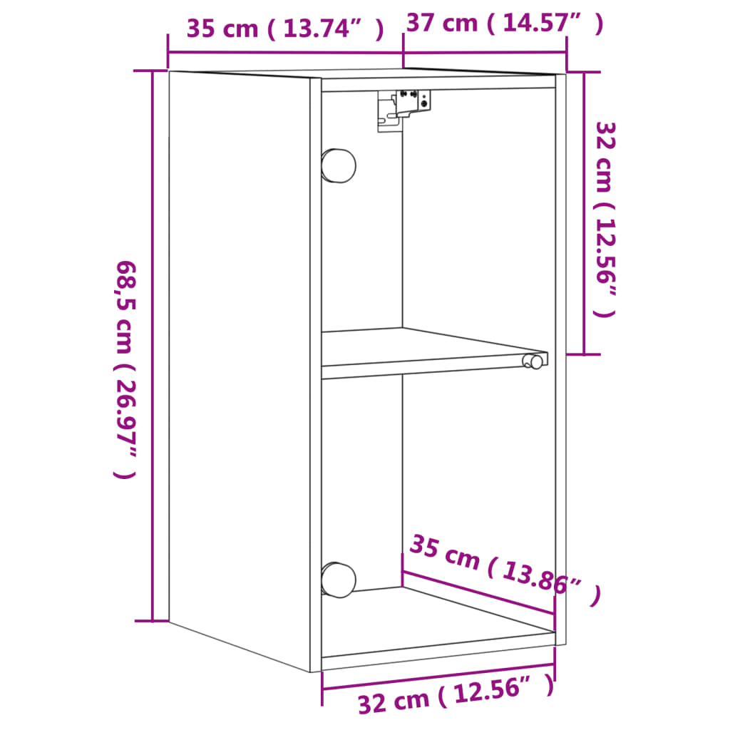 vidaXL Mobile a Muro con Ante in Vetro Bianco 35x37x68,5 cm