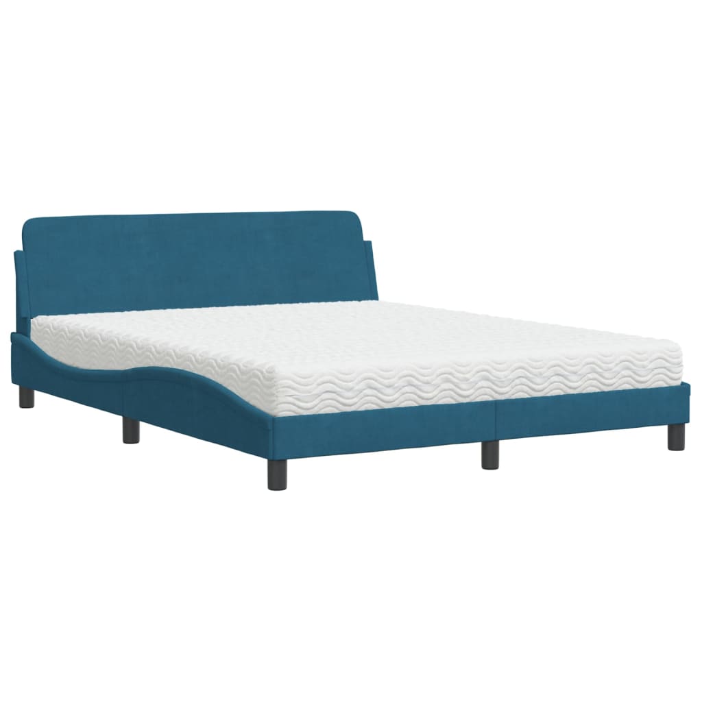 vidaXL Letto con Materasso Blu 160x200 cm in Velluto