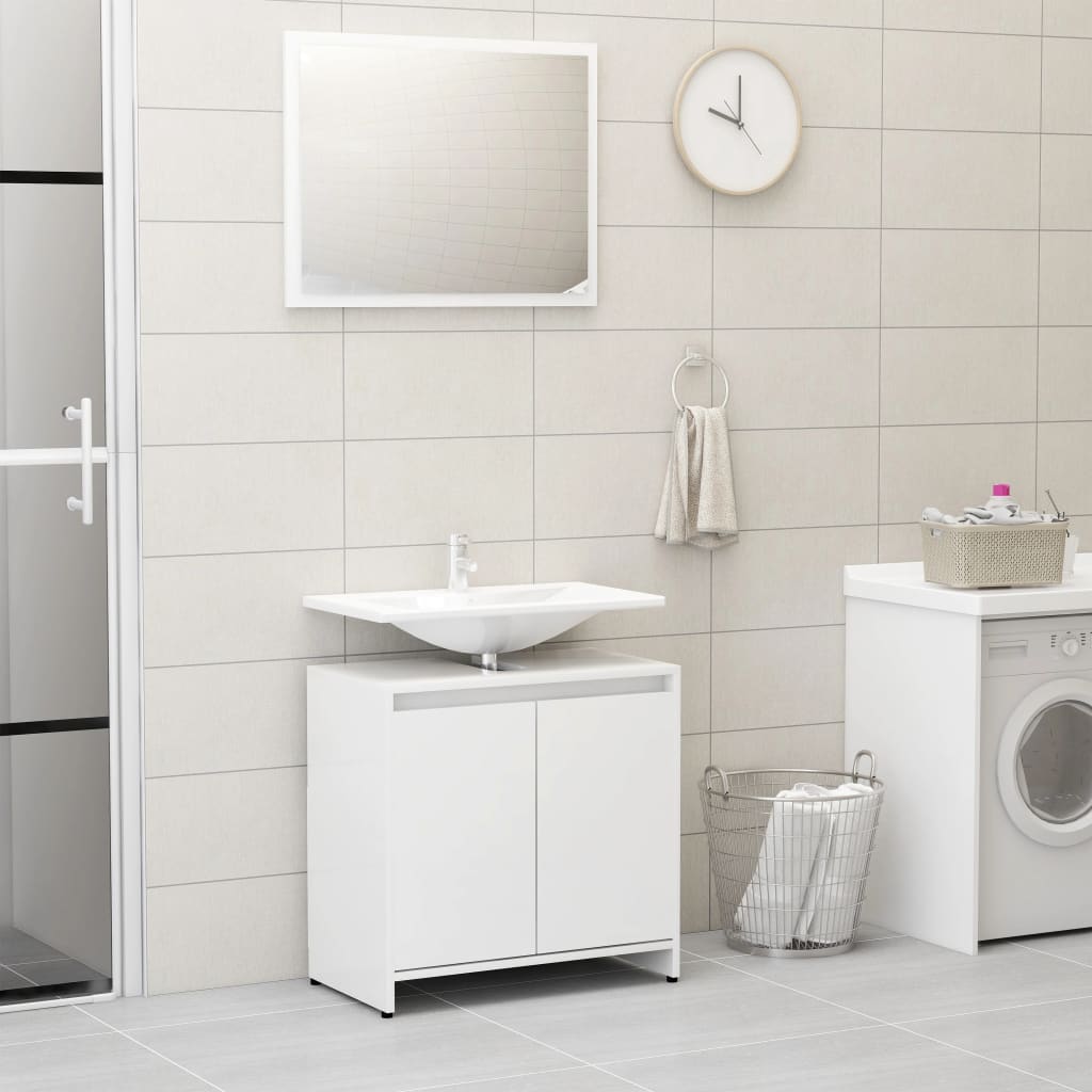 vidaXL Set Mobili da Bagno 3 pz Bianco Lucido in Truciolato