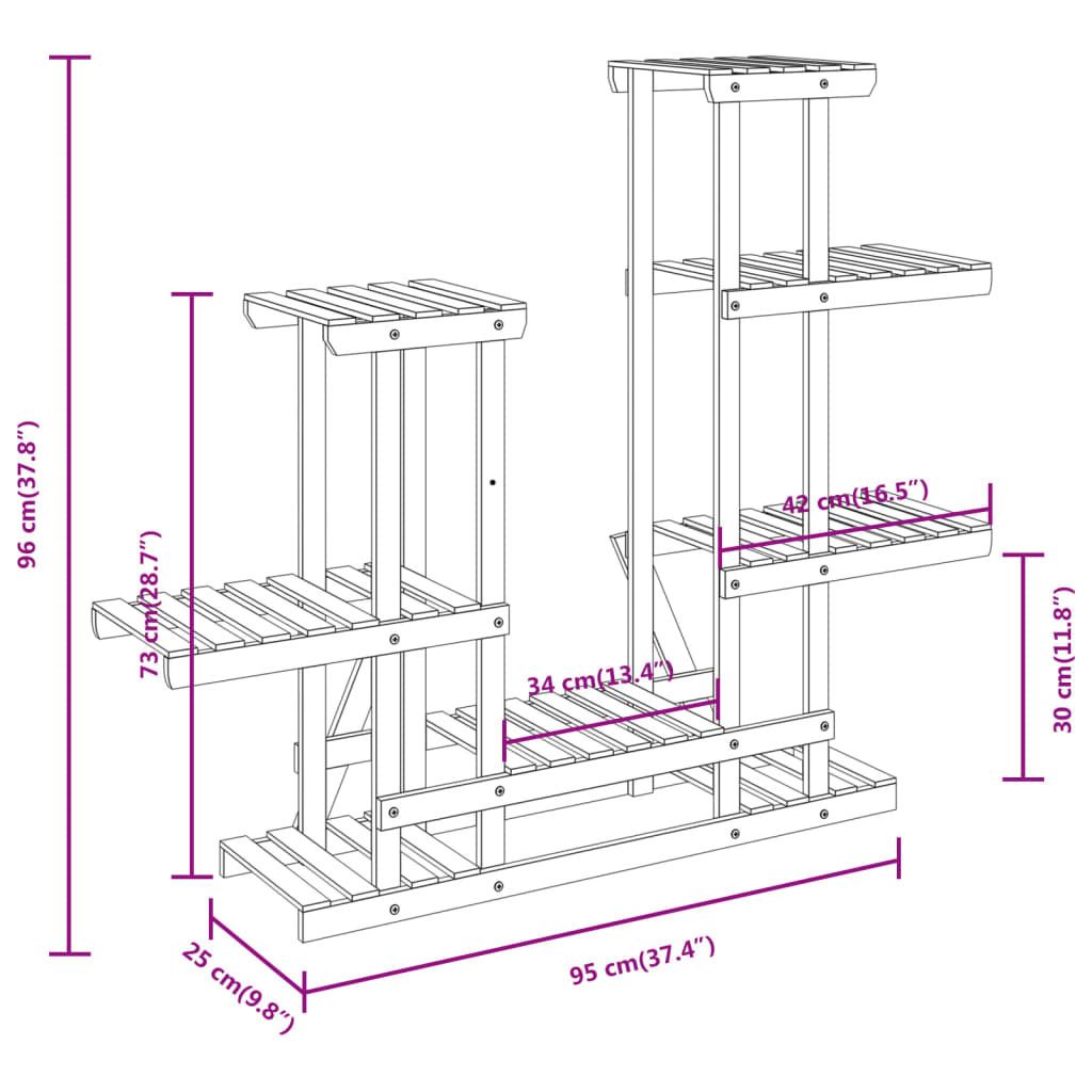 vidaXL Portafiori 95x25x96 cm in Legno Massello di Abete