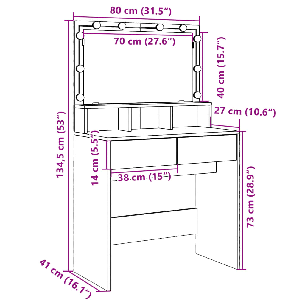 vidaXL Toeletta con LED Bianca 80x41x134,5 cm