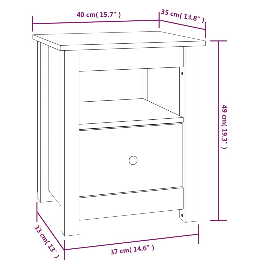 vidaXL Comodino Nero 40x35x49 cm in Legno Massello di Pino