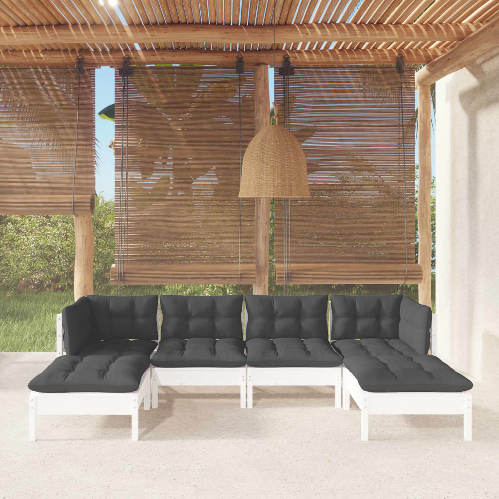 vidaXL Set Divani da Giardino 6 pz con Cuscini Bianchi Legno di Pino