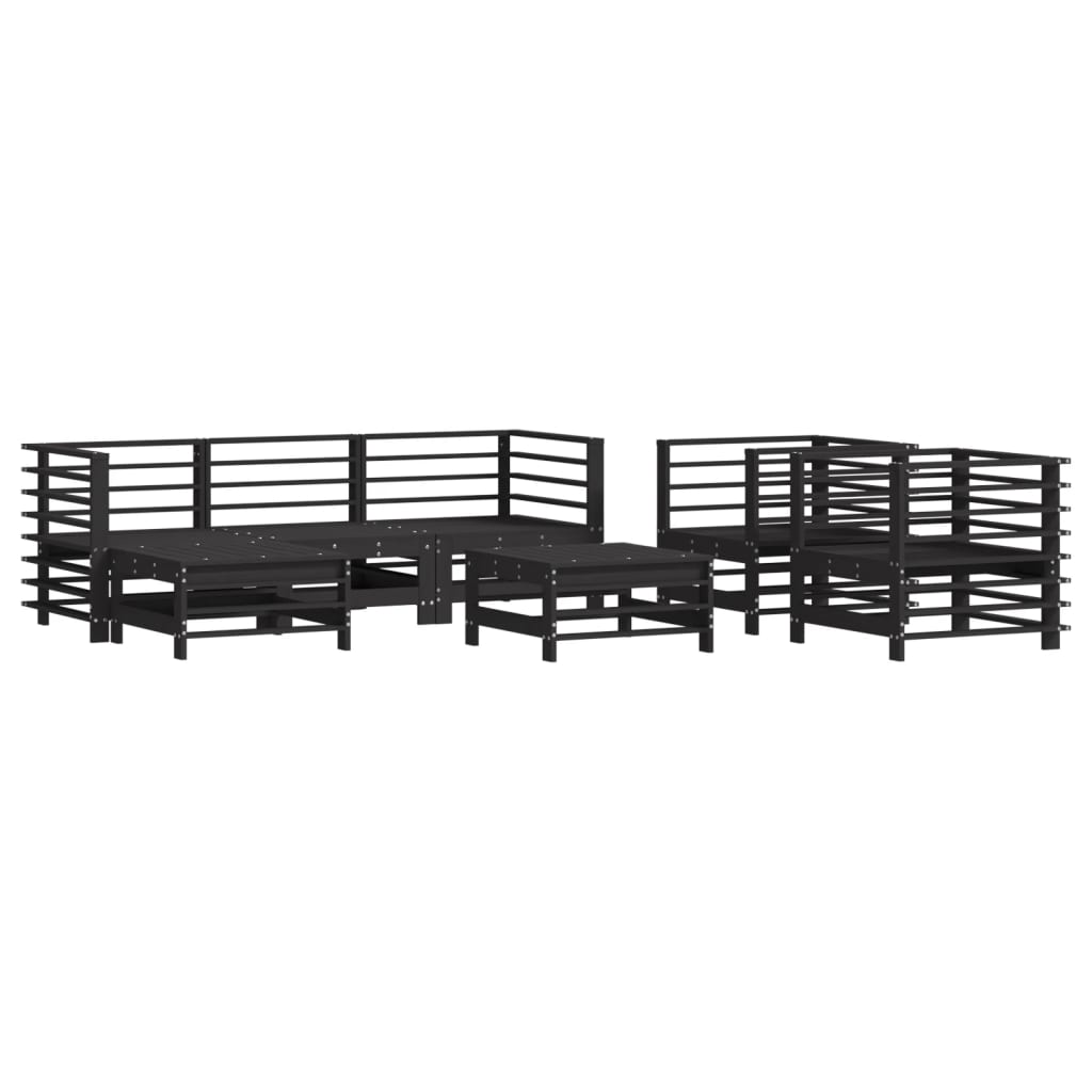 vidaXL Set Salotto da Giardino 7 pz Nero in Legno Massello di Pino