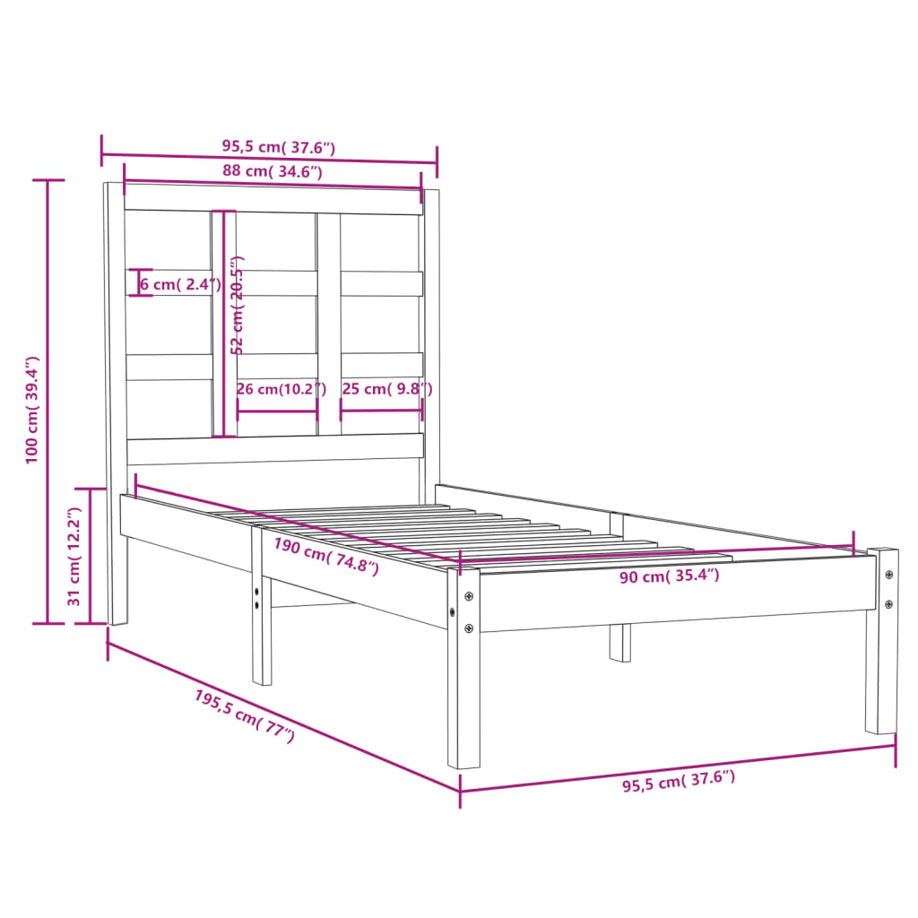 vidaXL Giroletto in Legno Massello 90x190 cm Single