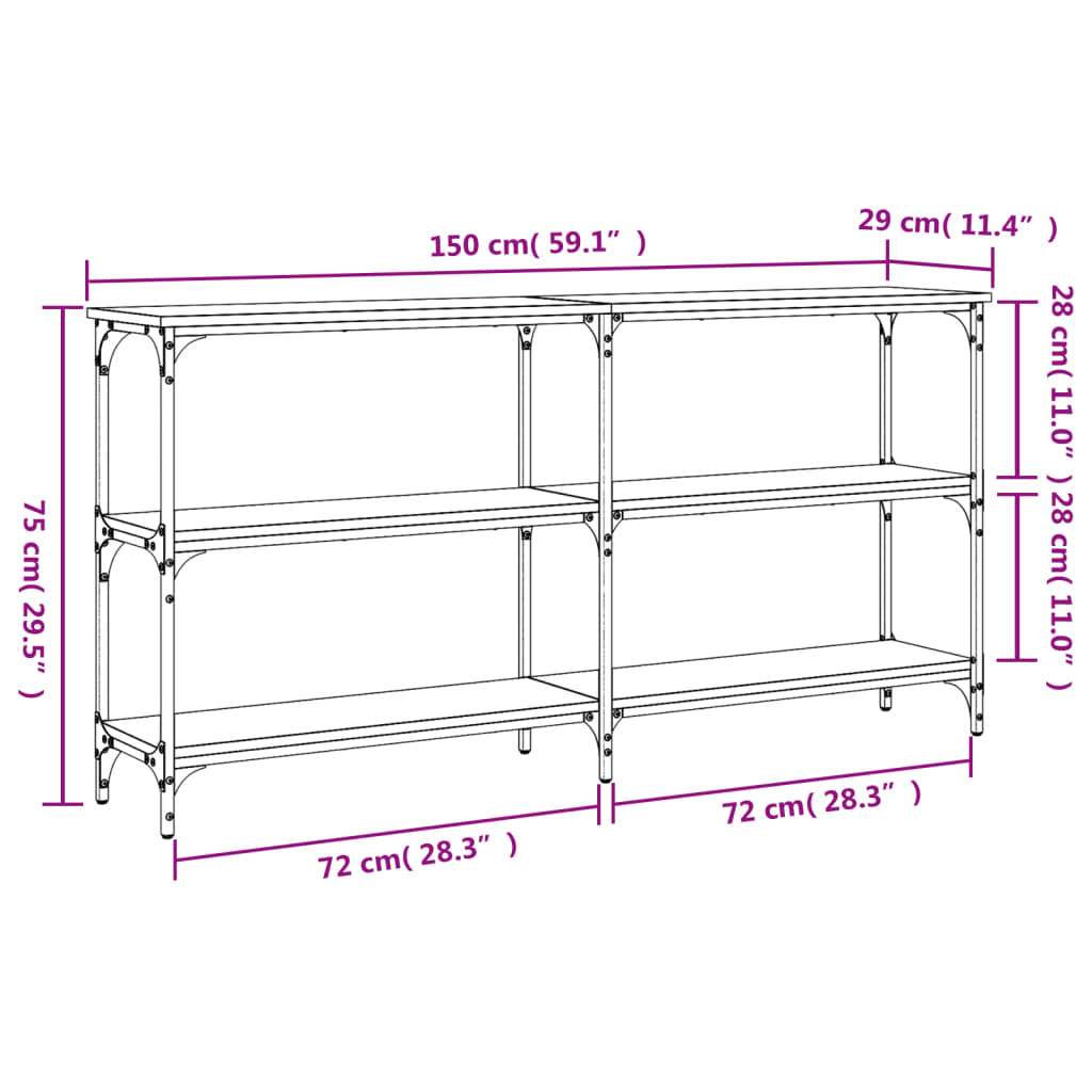 vidaXL Tavolino Consolle Nero 150x29x75 cm in Legno Multistrato