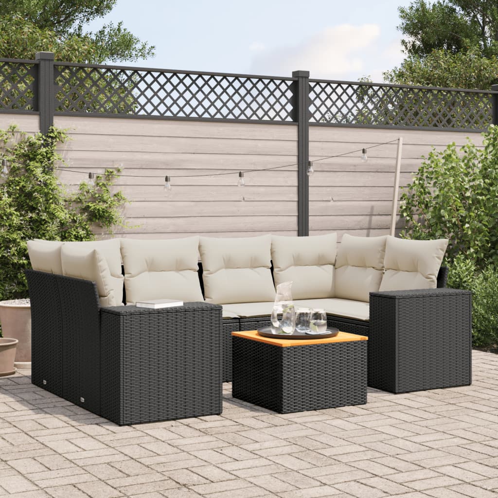 vidaXL Set Divani da Giardino con Cuscini 7pz Nero Polyrattan