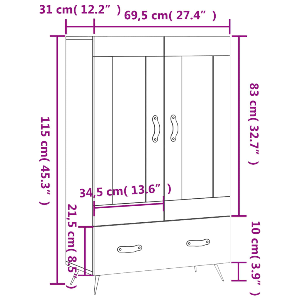 vidaXL Credenza Rovere Fumo 69,5x31x115 cm in Legno Multistrato