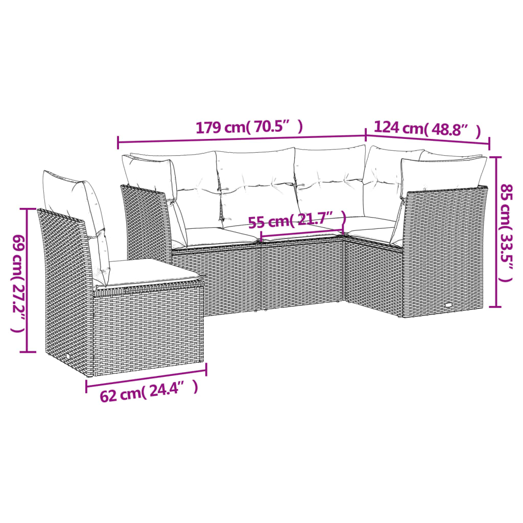 vidaXL Set Divano da Giardino 5 pz con Cuscini Beige in Polyrattan