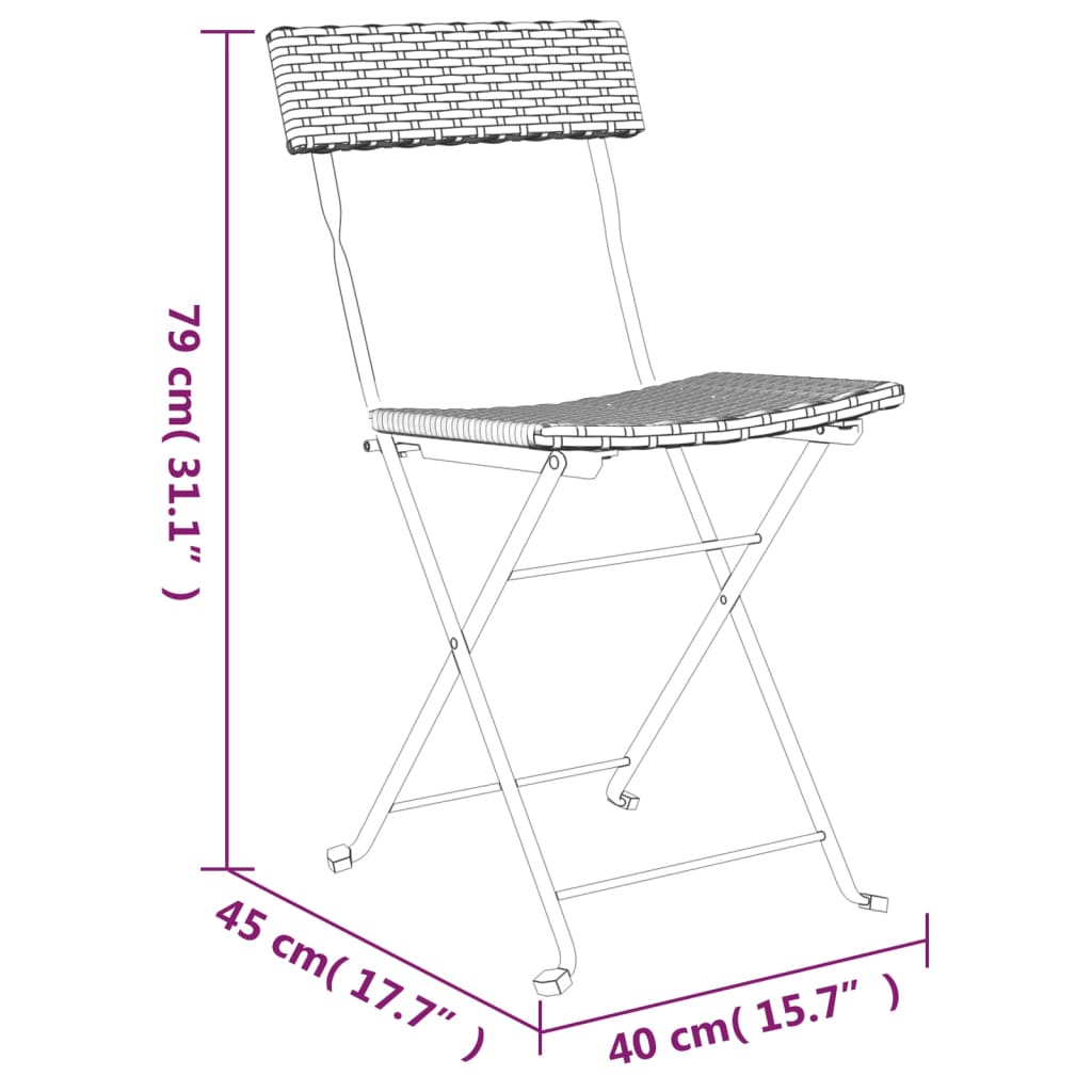 vidaXL Set Pieghevole da Bistrò 3 pz Nero in Polyrattan