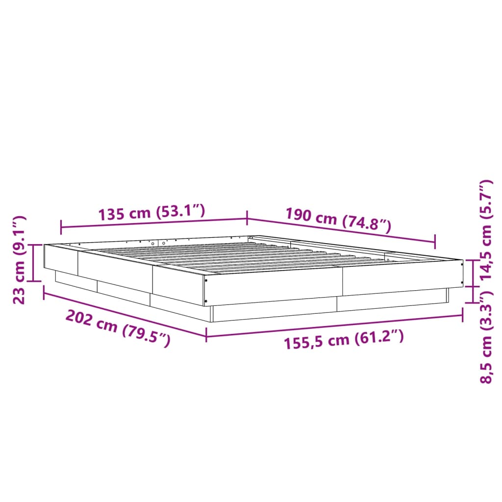 vidaXL Giroletto con Luci LED Bianco 135x190 cm in Legno Multistrato