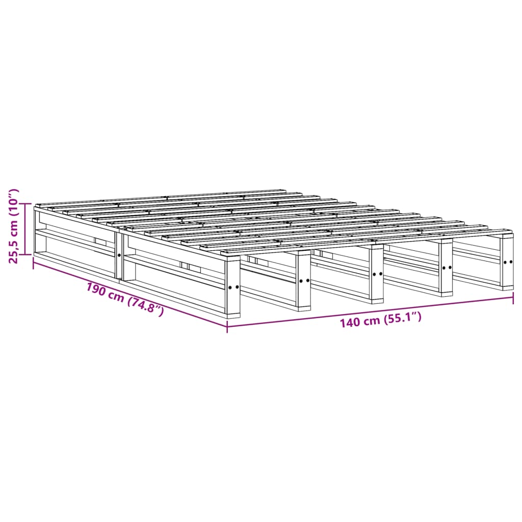 vidaXL Letto senza Materasso 140x190 cm in Legno Massello di Pino