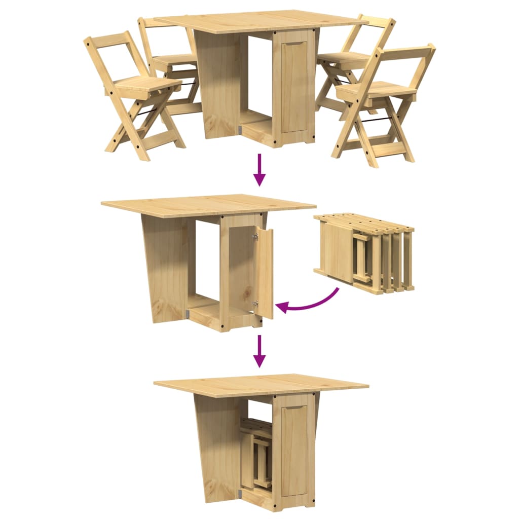 vidaXL Set da Pranzo 5 pz Corona Pieghevole Marrone Cera in Pino