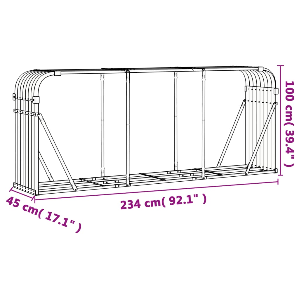 vidaXL Portaceppi Grigio Chiaro 234x45x100 cm in Acciaio Zincato