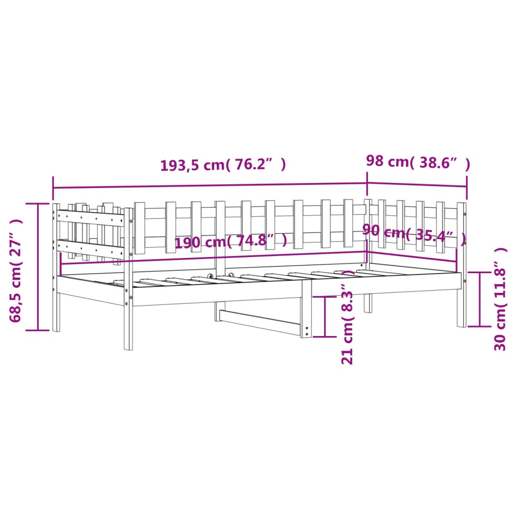 vidaXL Dormeuse senza Materasso Bianca 90x190 cm Legno Massello Pino