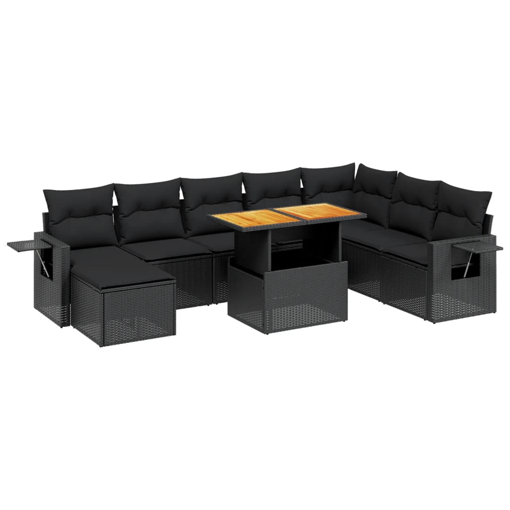 vidaXL Set Divani da Giardino 9 pz con Cuscini Nero in Polyrattan