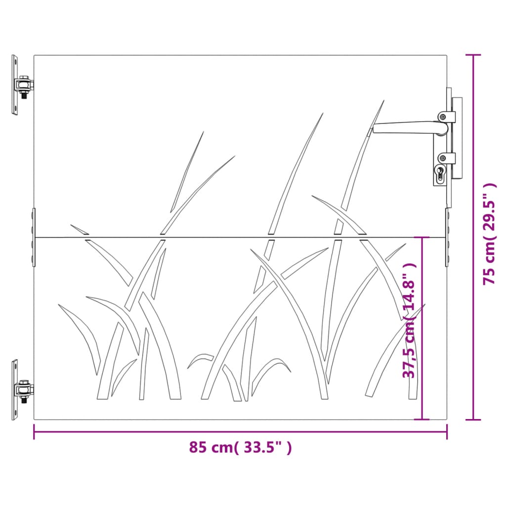 vidaXL Cancello da Giardino 85x75 cm in Acciaio Corten Design Erba