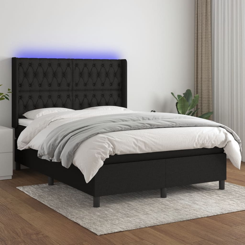 vidaXL Letto a Molle con Materasso e LED Nero 140x200 cm in Tessuto