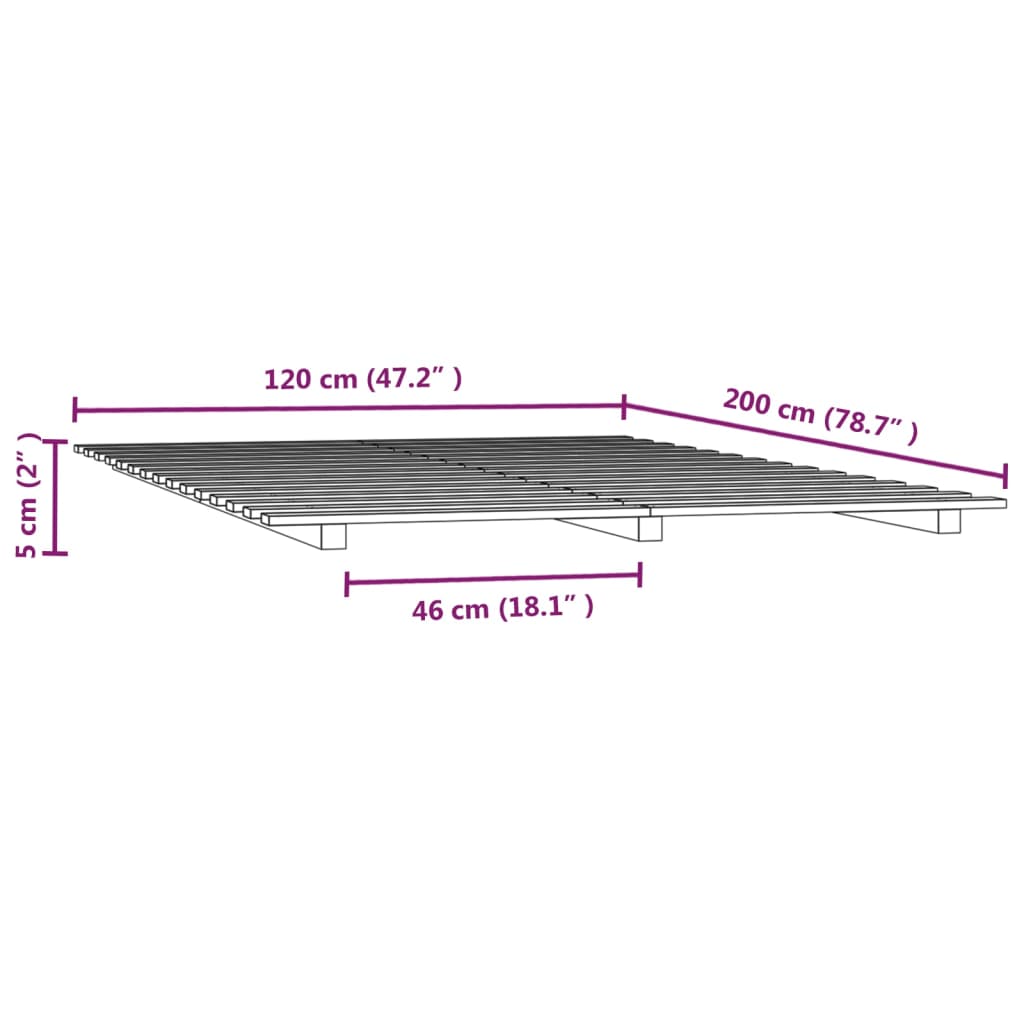 vidaXL Giroletto Nero 120x200 cm in Legno Massello di Pino