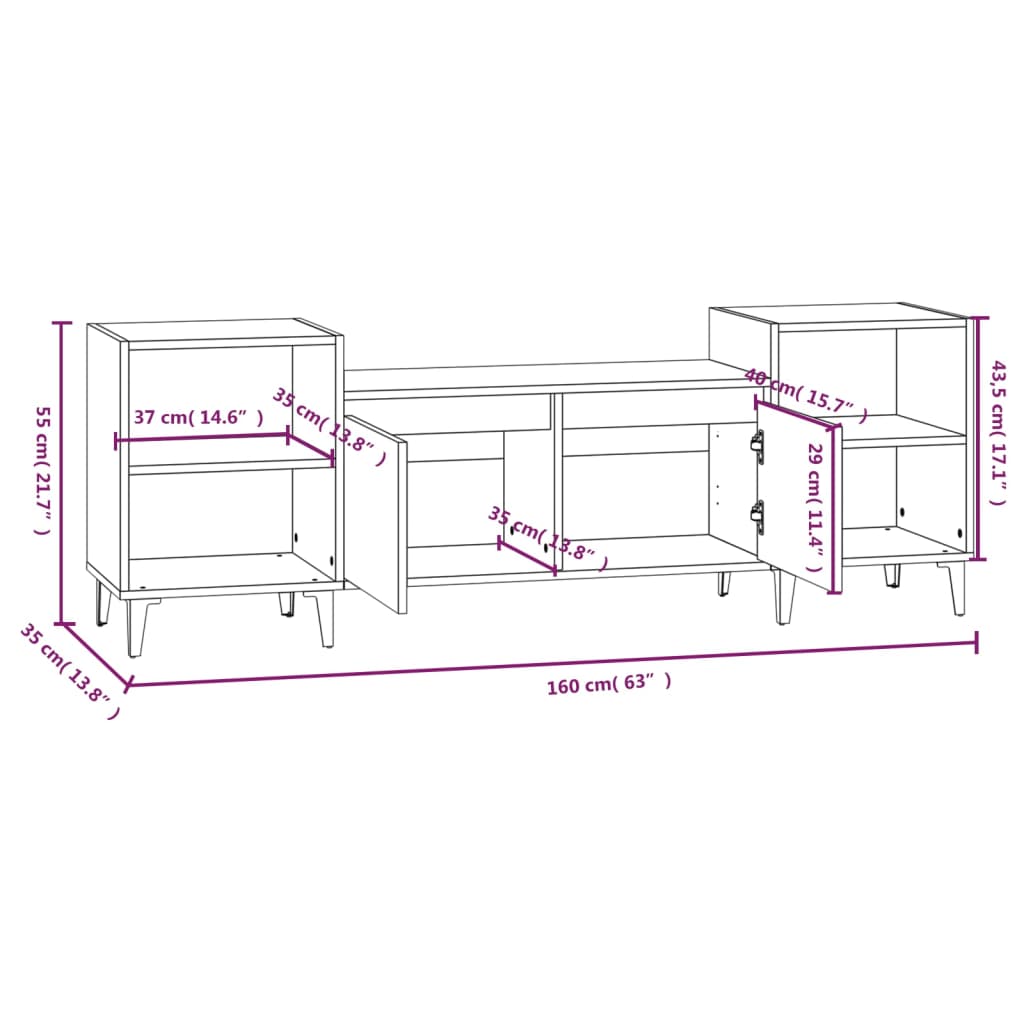 vidaXL Mobile Porta TV Rovere Sonoma 160x35x55 cm Legno Multistrato