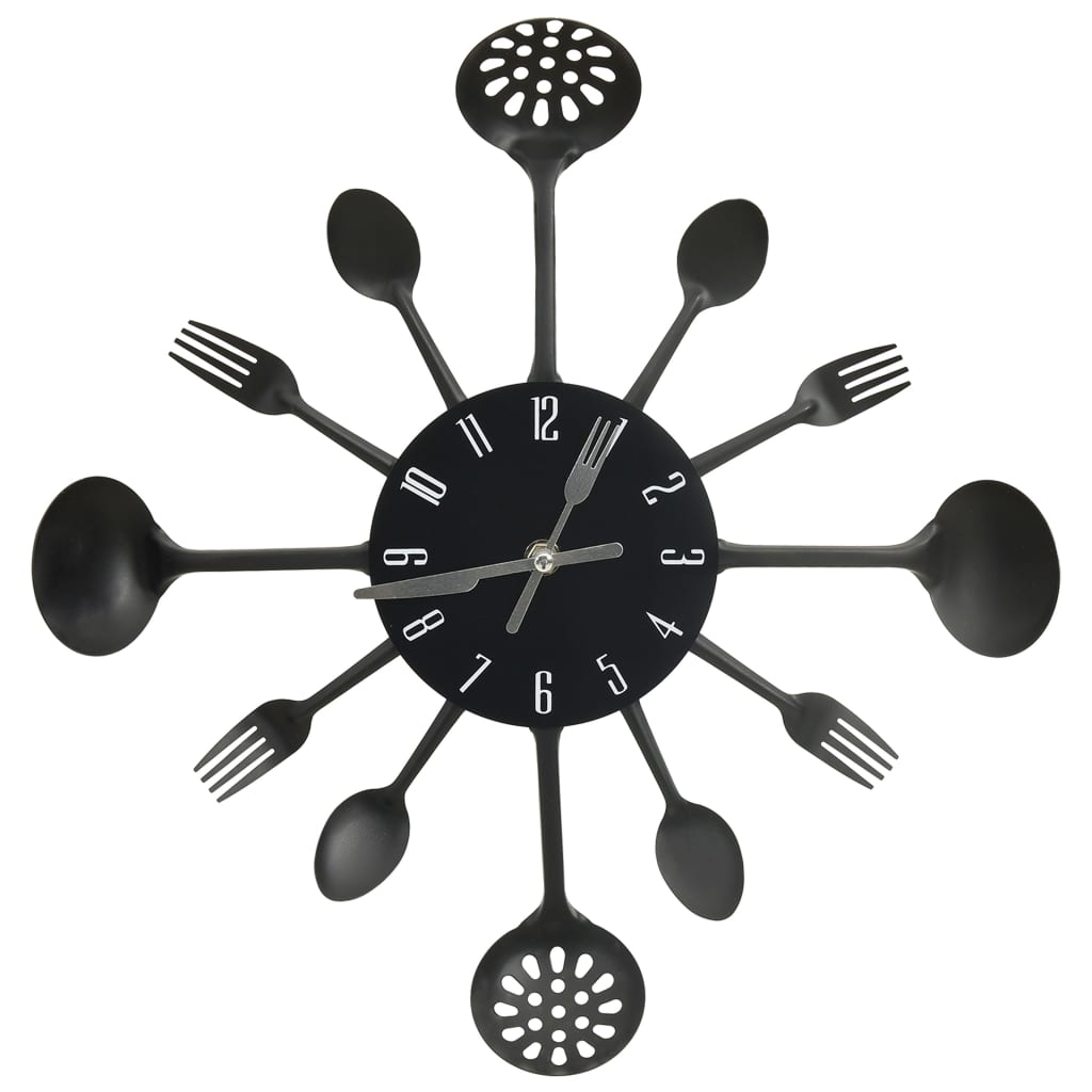 vidaXL Orologio da Parete Cucchiaio e Forchetta Nero 40 cm Alluminio