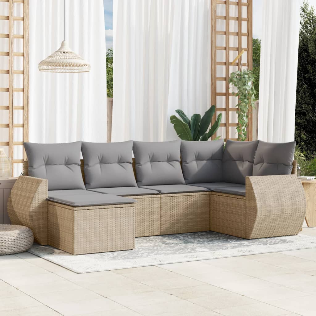 vidaXL Set Divano da Giardino 6 pz con Cuscini Beige in Polyrattan