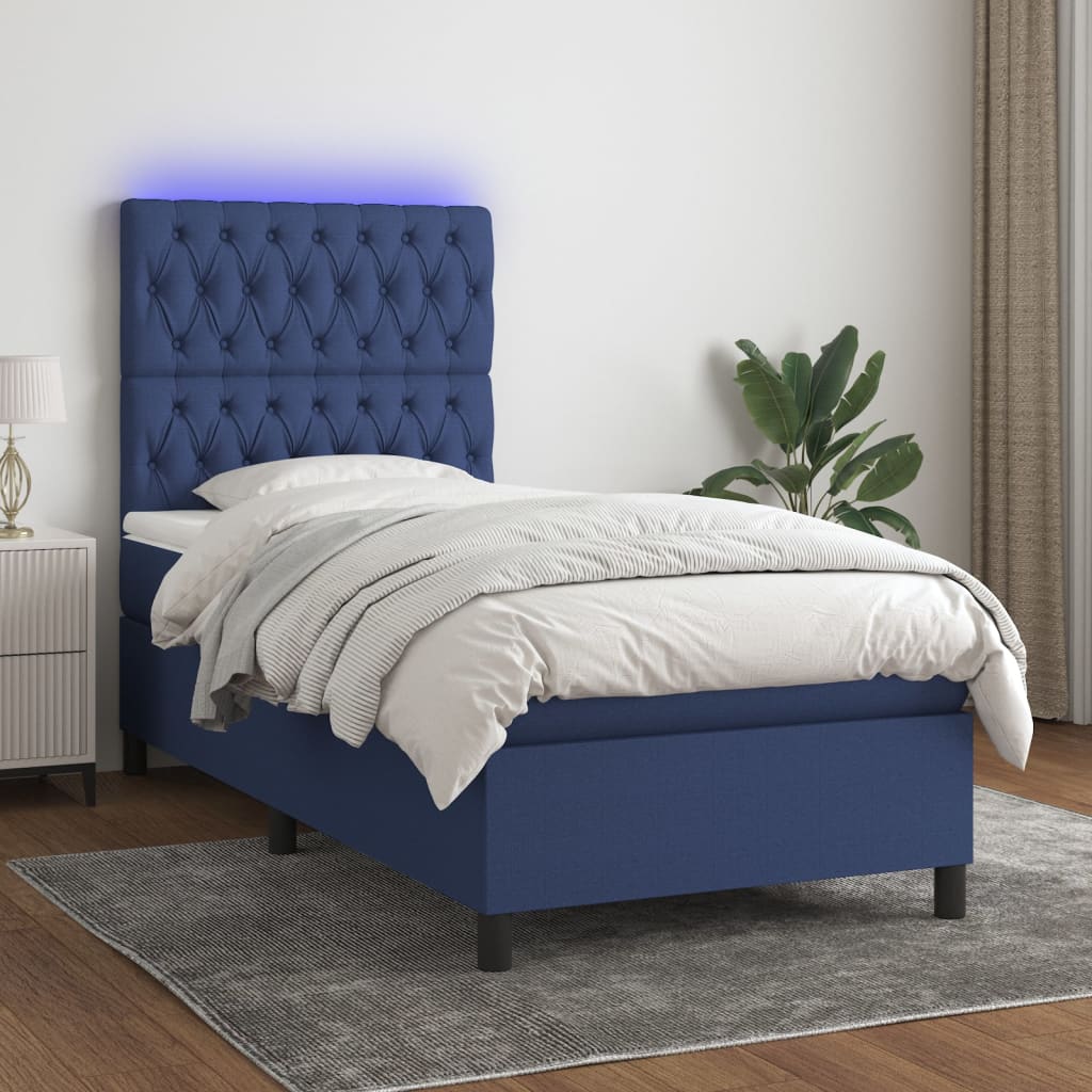 vidaXL Letto a Molle con Materasso e LED Blu 90x190 cm in Tessuto