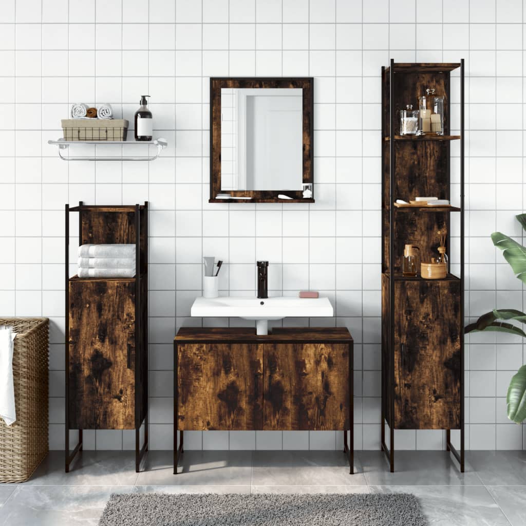 vidaXL Set Mobili da Bagno 4 pz Rovere Fumo in Legno Multistrato