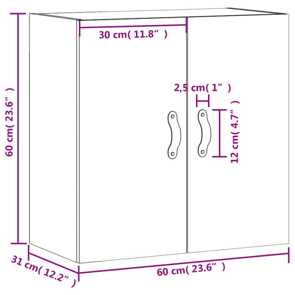 vidaXL Armadietto a Muro Rovere Fumo 60x31x60 cm in Legno Multistrato