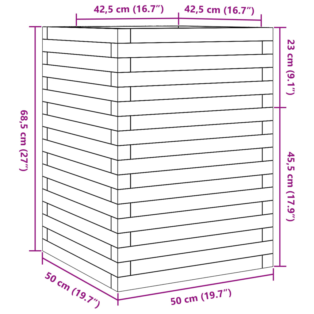 vidaXL Fioriera da Giardino 50x50x68,5 cm in Legno di Pino Impregnato