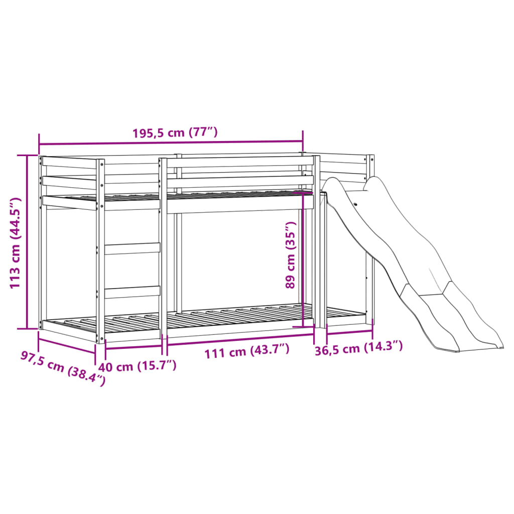 vidaXL Letto Castello Scivolo Scala Marrone Cera 90x190 cm Legno Pino