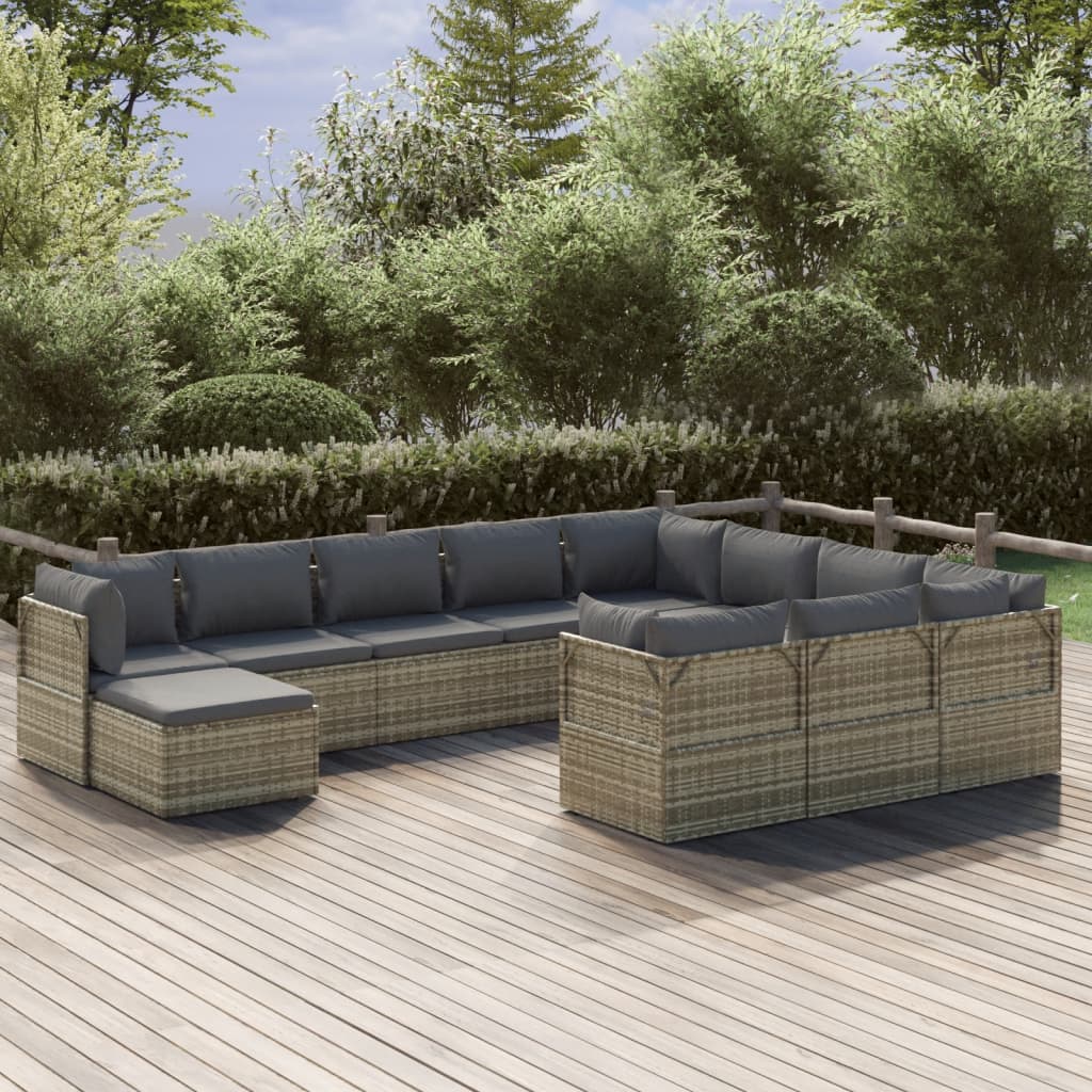 vidaXL Set Divani da Giardino 11 pz con Cuscini in Polyrattan Grigio