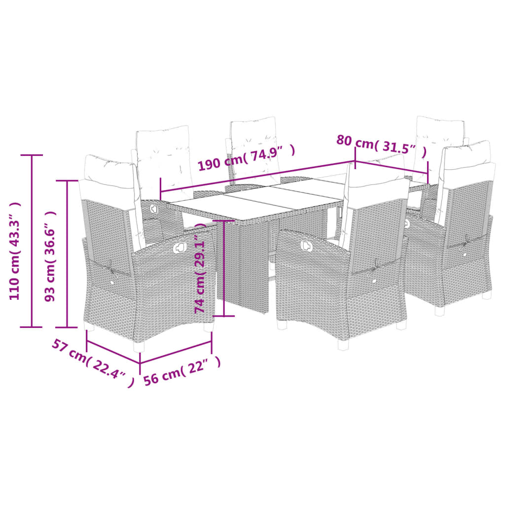 vidaXL Set da Pranzo da Giardino 7 pz con Cuscini in Polyrattan Grigio