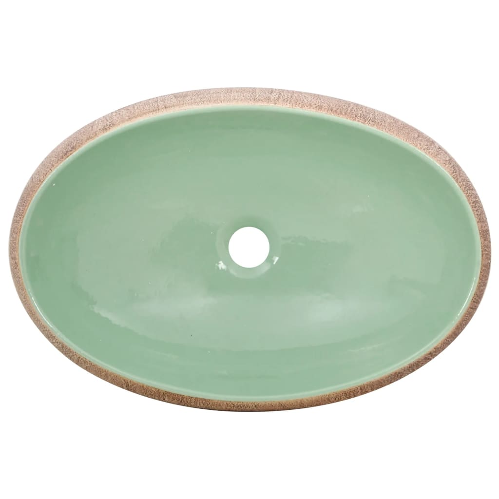 vidaXL Lavabo da Appoggio Verde e Marrone Ovale 59x40x15 cm Ceramica