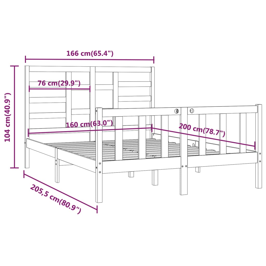 vidaXL Giroletto in Legno Massello di Pino 160x200 cm