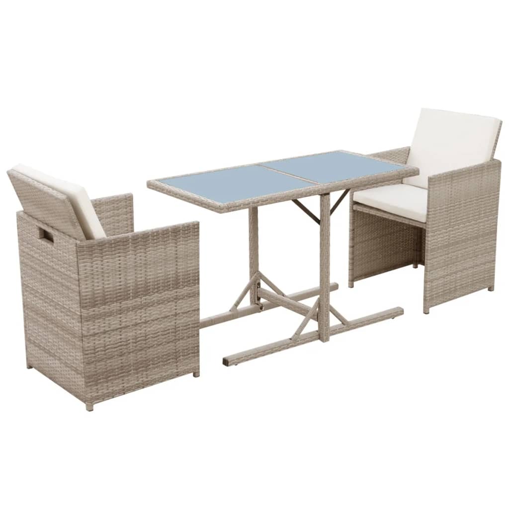 vidaXL Set da Bistrot 3 pz con Cuscini in Polyrattan Beige