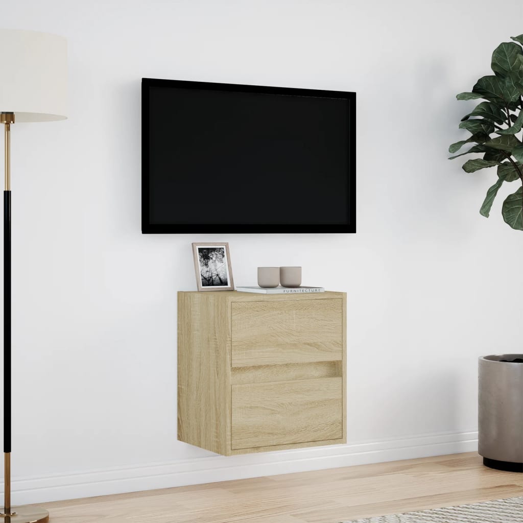 vidaXL Mobile TV a Parete con Luci LED Rovere Sonoma 41x31x45 cm