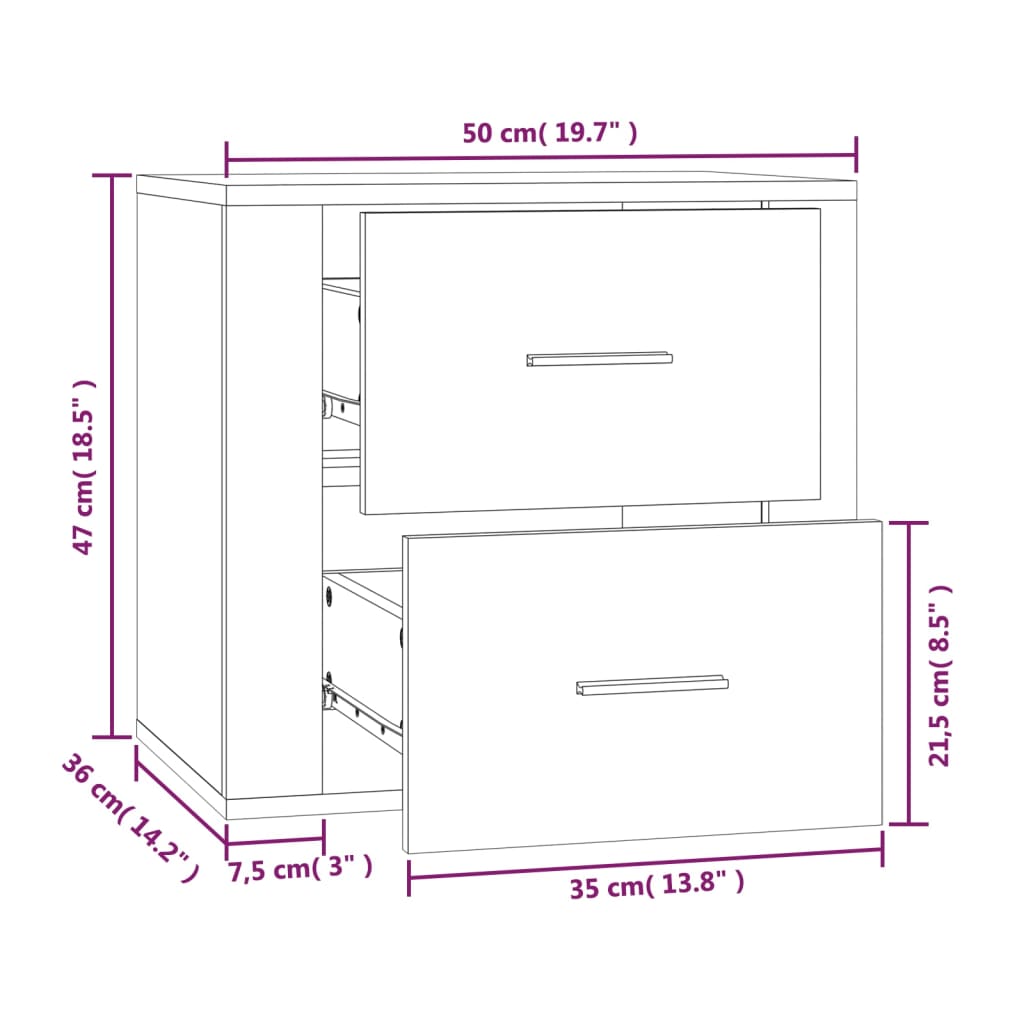 vidaXL Comodino a Muro Rovere Marrone 50x36x47 cm