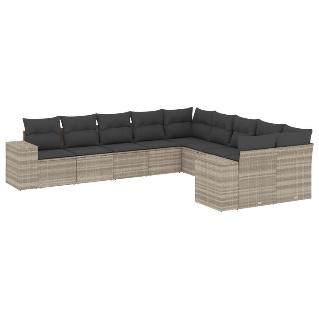 vidaXL Set Divano Giardino 10 pz con Cuscini Grigio Chiaro Polyrattan