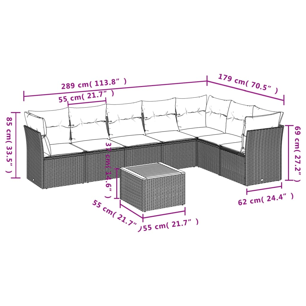 vidaXL Set Divano da Giardino 8 pz con Cuscini Beige in Polyrattan