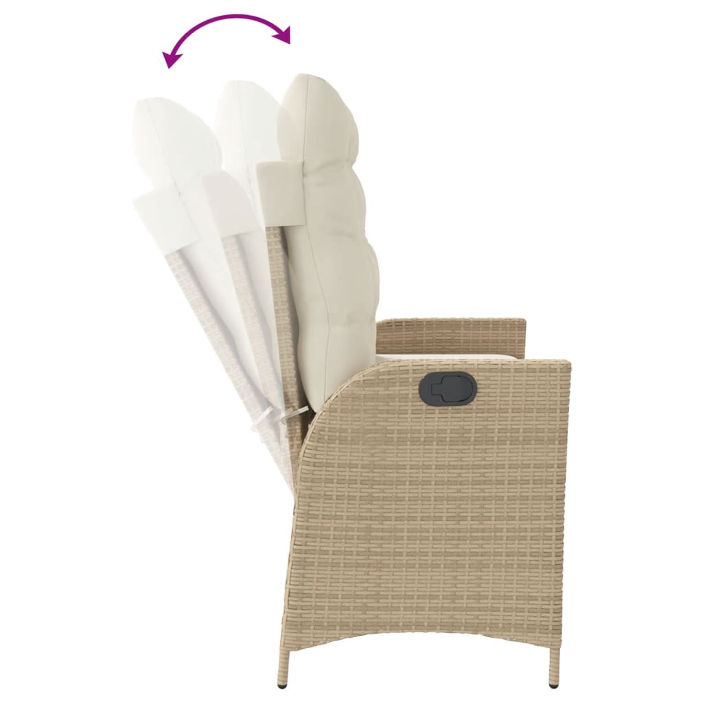 vidaXL Panca Reclinabile da Giardino con Cuscini Beige in Polyrattan