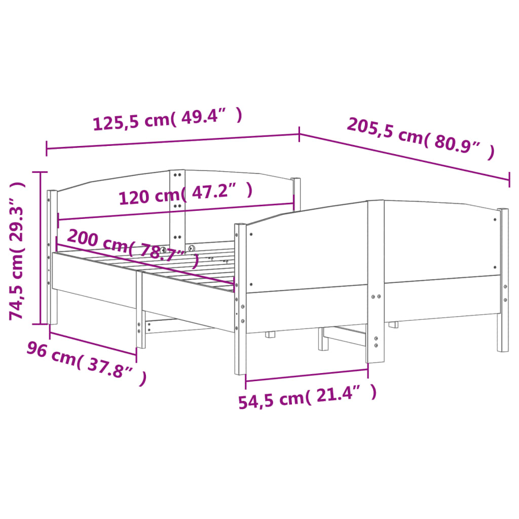 vidaXL Giroletto senza Materasso Bianco 120x200 cm Legno Massello Pino