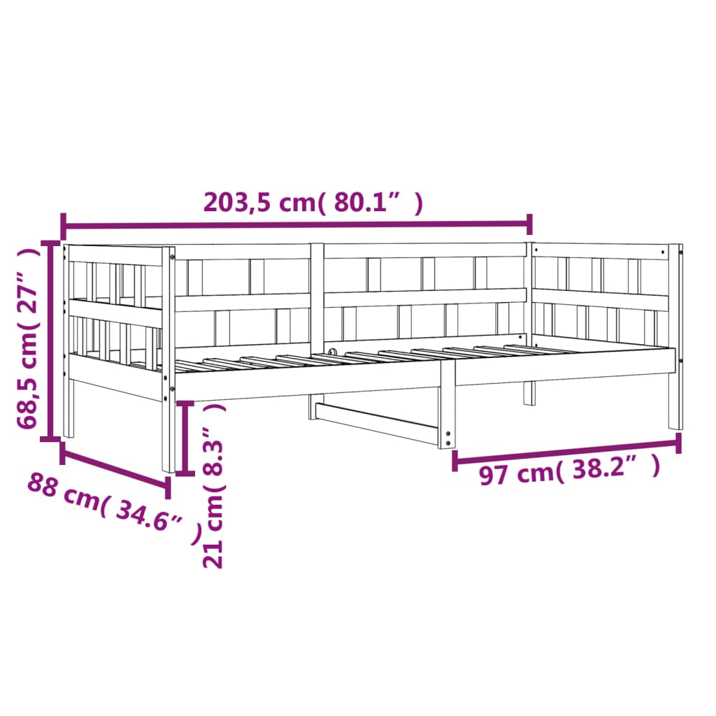 vidaXL Dormeuse senza Materasso Marrone Cera 80x200 cm Legno di Pino