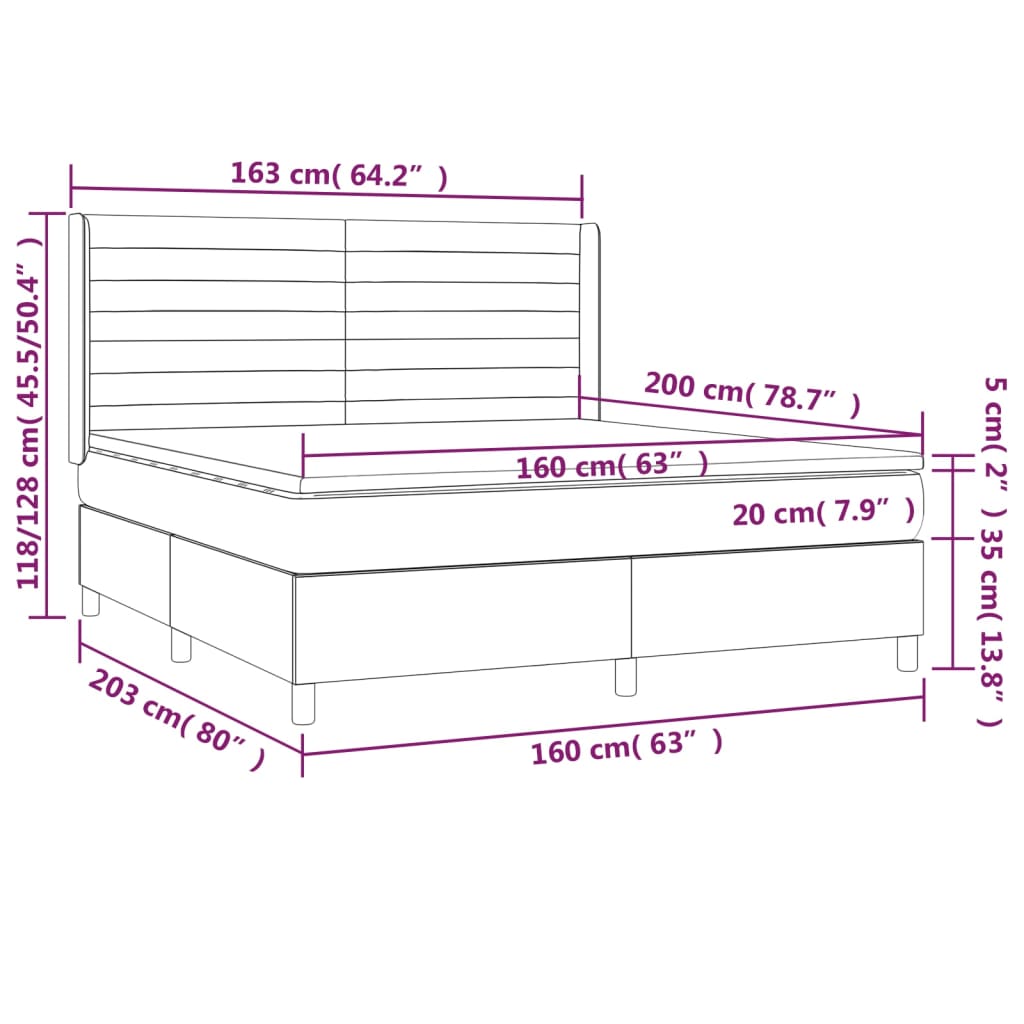 vidaXL Letto a Molle con Materasso e LED Blu Scuro 160x200 cm