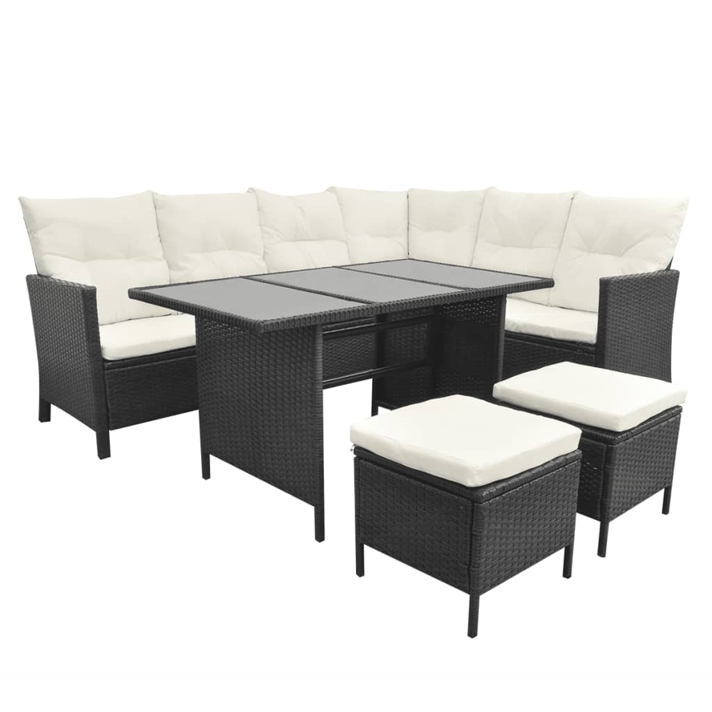 vidaXL Set Divani da Giardino 4 pz con Cuscini in Polyrattan Nero