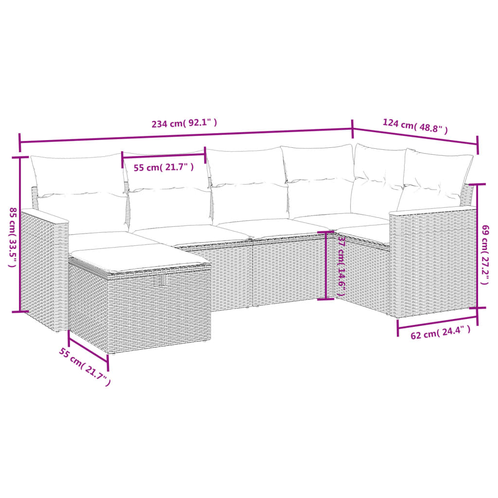 vidaXL Set Divano da Giardino 6 pz con Cuscini Beige in Polyrattan