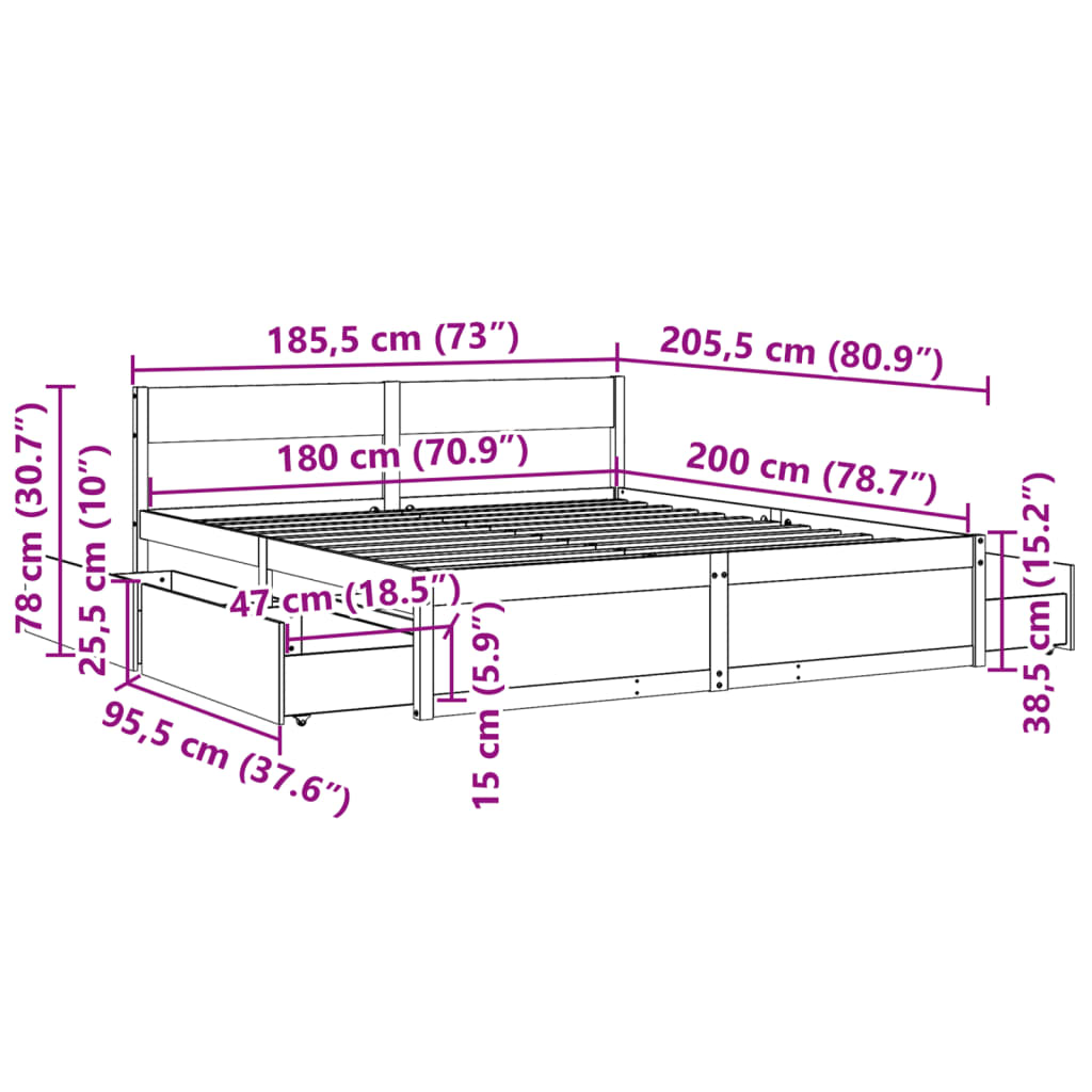 vidaXL Letto senza Materasso Bianco 180x200 cm Legno Massello di Pino