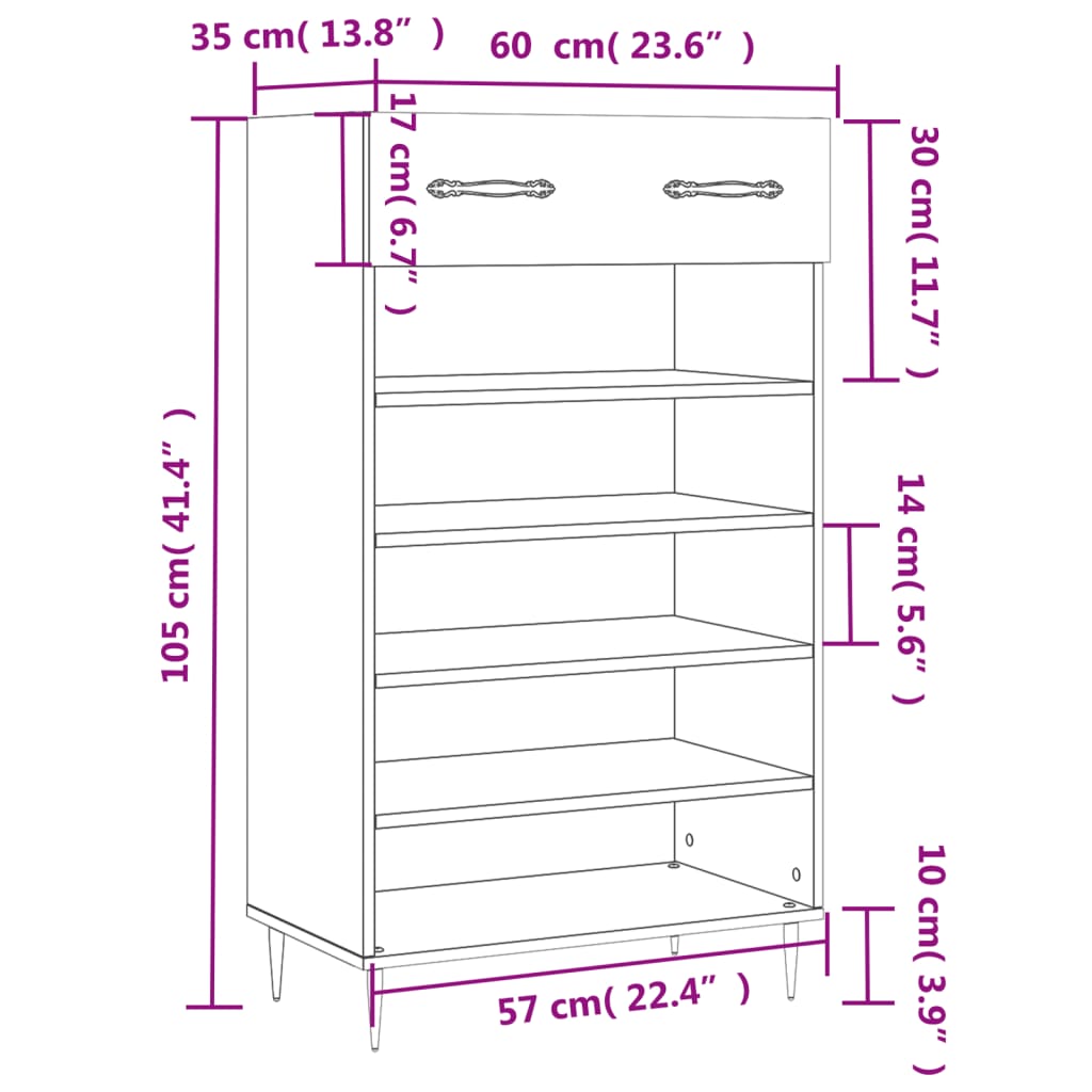 vidaXL Scarpiera Nera 60x35x105 cm in Legno Multistrato